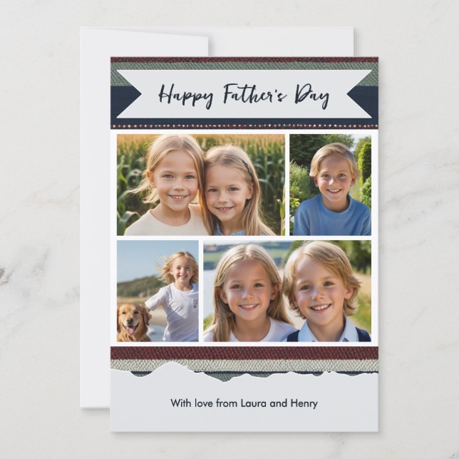 Cartes Pour Fêtes Annuelles Striped Modern Father’s Day Custom Photo Collage (Devant)