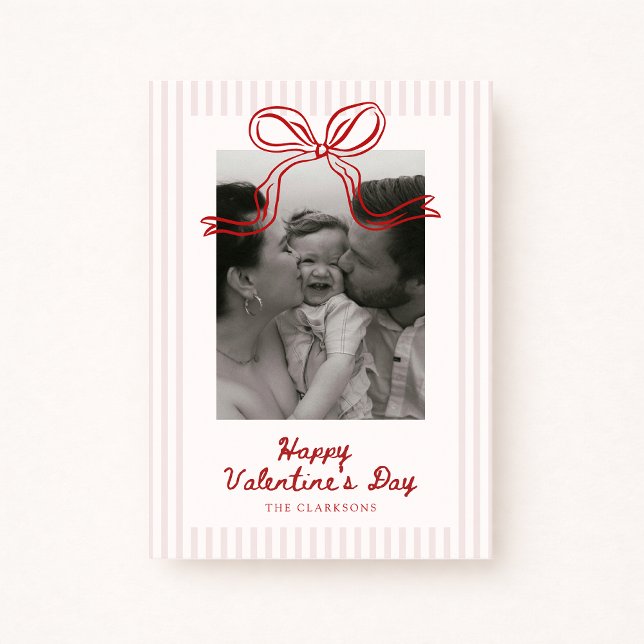 Cartes Pour Fêtes Annuelles Striped Red Bow Valentine’s Day Photo Card (Créateur téléchargé)