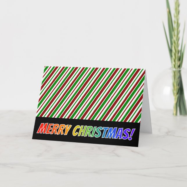 Cartes Pour Fêtes Annuelles Stripes de Noël, Arc-en-ciel "MERCI NOËL !" (Devant)