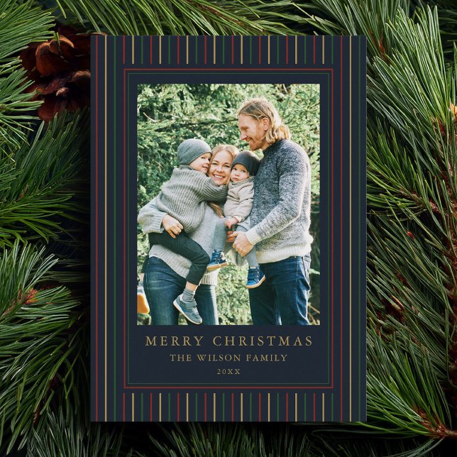 Cartes Pour Fêtes Annuelles Stripes de Noël une photo (Créateur téléchargé)