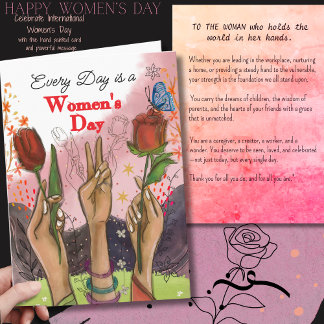 Cartes Pour Fêtes Annuelles Stronger Together Hands & Tulips Womens Day Card