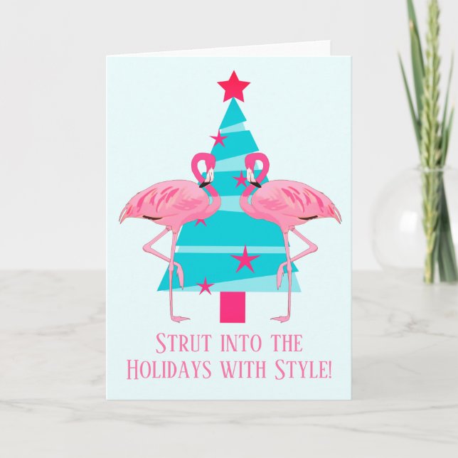 Cartes Pour Fêtes Annuelles Strut Into the Holidays with Style Flamingos (Devant)