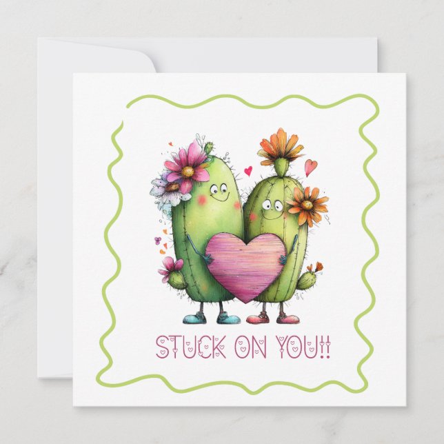 Cartes Pour Fêtes Annuelles Stuck On You Cactus Love Greeting Card (Devant)