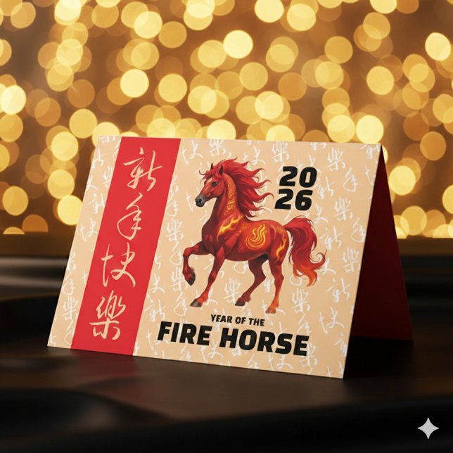 Cartes Pour Fêtes Annuelles Stunning Chinese Year of the Fire Horse 2026 (Stunning Chinese New Year of the Fire Horse 2026 Greeting Card Cover Photo)
