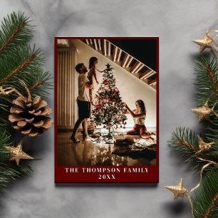 Cartes Pour Fêtes Annuelles Style 2024 Famille photo minimaliste rouge foncé