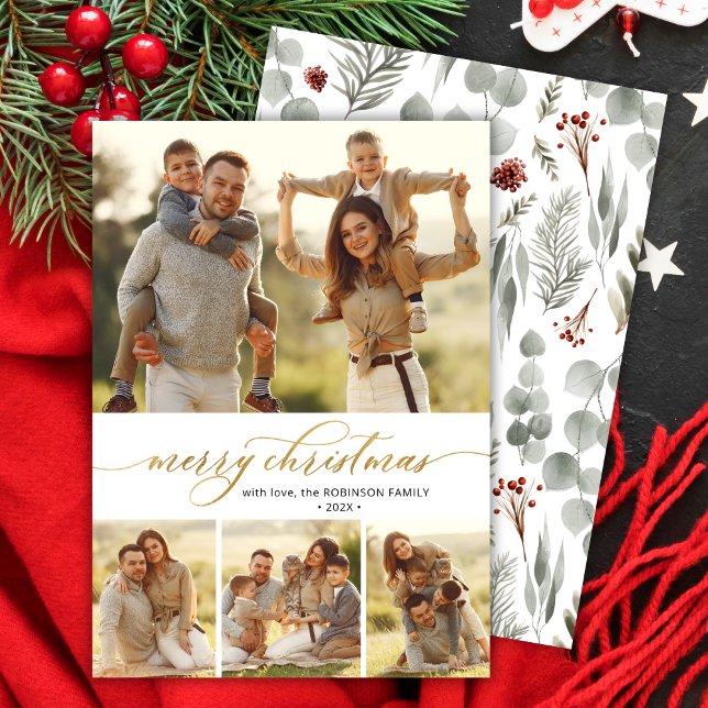 Cartes Pour Fêtes Annuelles Style Botanique 4 Photo Collage Noël (Créateur téléchargé)