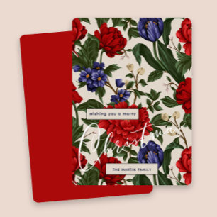Cartes Pour Fêtes Annuelles Style Botanique RougeJoyeux Noël Floral Script
