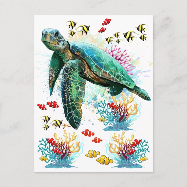 Cartes Pour Fêtes Annuelles Style d'aquarelle sous-marine de tortue marine (Devant)