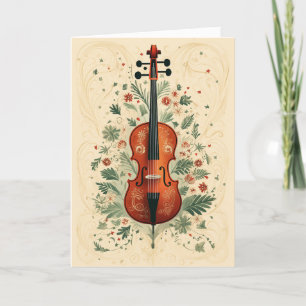 Cartes Pour Fêtes Annuelles Style d'art populaire Scandi Noël Verdure Cello