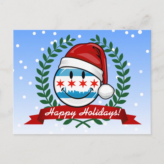Cartes Pour Fêtes Annuelles Style de Noël Drapeau souriant de Chicago (Devant)