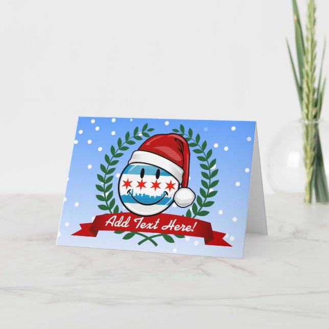 Cartes Pour Fêtes Annuelles Style de Noël Drapeau souriant de Chicago (Devant)