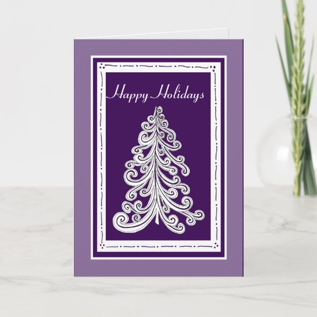 Cartes Pour Fêtes Annuelles Style Doodle violet ou personnalisé Arbre de Noël (Devant)