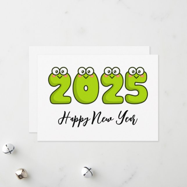Cartes Pour Fêtes Annuelles Style grenouille simple heureux nouvelle année car (Devant/Arrière en situation)