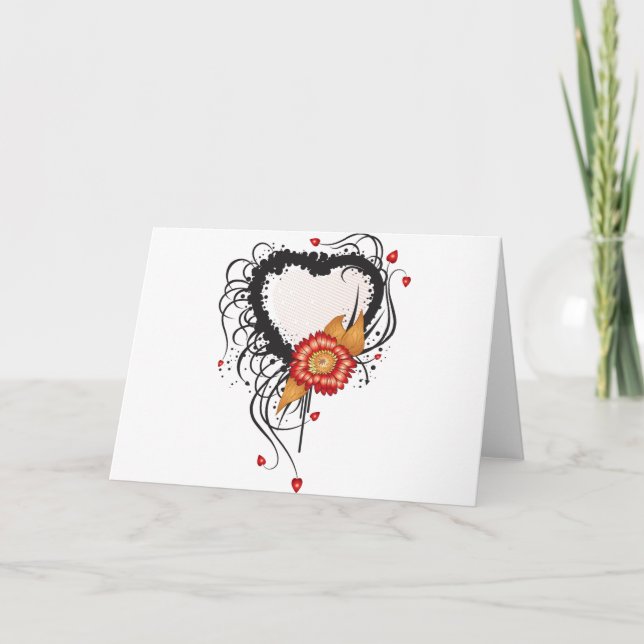 Cartes Pour Fêtes Annuelles Style Grunge Noir Coeur et Fleur (Devant)
