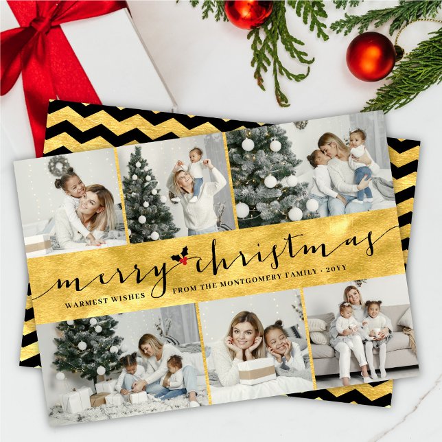 Cartes Pour Fêtes Annuelles Style Joyeux Noël Faux Gold Foil 6 Photo (Créateur téléchargé)