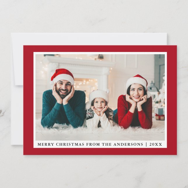 Cartes Pour Fêtes Annuelles Style Joyeux Noël Photo Rouge (Devant)