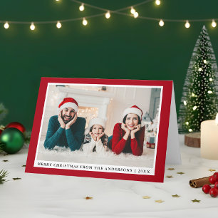 Cartes Pour Fêtes Annuelles Style Joyeux Noël Photo Rouge Plié