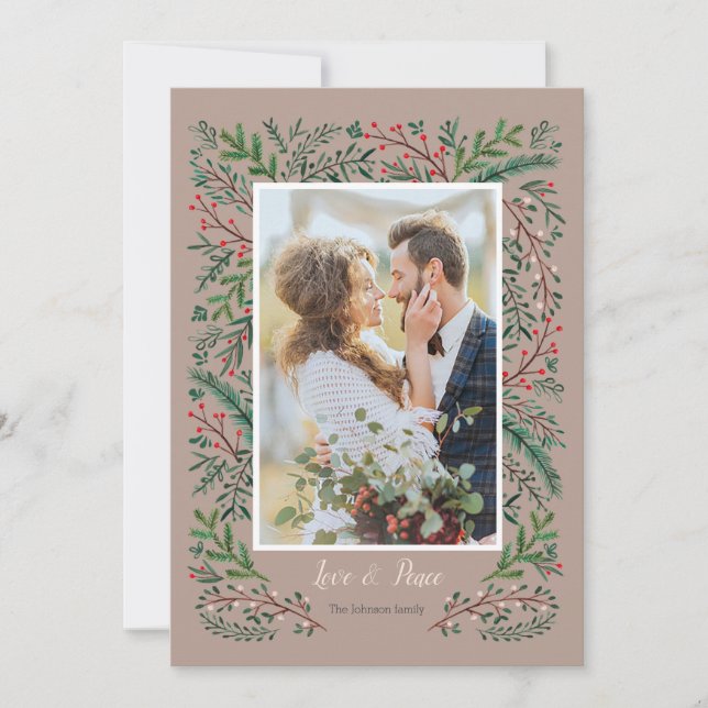 Cartes Pour Fêtes Annuelles Style Love & Peace Green Pine Tree wreath Photo (Devant)