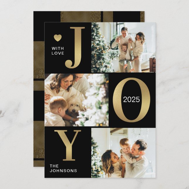Cartes Pour Fêtes Annuelles Style moderne Black Photo Collage Joie Noël (Devant / Derrière)