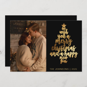 Cartes Pour Fêtes Annuelles Style tendance Black & Gold Famille Photo Noël