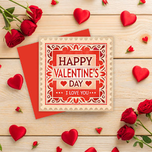 Cartes Pour Fêtes Annuelles Style Timbre rouge vintage Saint Valentin