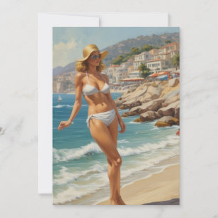 Cartes Pour Fêtes Annuelles Style vintage French Riviera Travel Beach Girl
