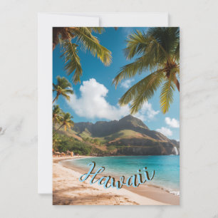 Cartes Pour Fêtes Annuelles Style Vintage Hawaïen Palmiers Mer Bleu Ciel Voyag