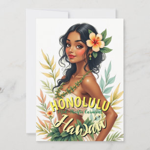 Cartes Pour Fêtes Annuelles Style vintage Hawaii Voyage Honolulu Hula Girl