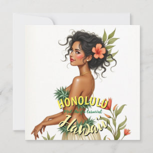 Cartes Pour Fêtes Annuelles Style vintage Hawaii Voyage Honolulu Hula Girl
