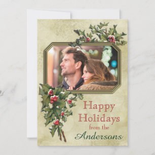 Cartes Pour Fêtes Annuelles Style Vintage personnalisé Holly sur Arrière - pla