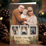 Cartes Pour Fêtes Annuelles Style Vintage rustique Quatre-Photo Noël Floral<br><div class="desc">Carte de voeux rustique et nostalgique de vacances d'inspiration vintage avec grand modèle photo avec trois petites photos d'encart sur des cadres de clichés anciens sur un arrière - plan en détresse avec des saints et des verdures à l'épia chaud.</div>