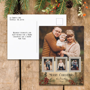 Cartes Pour Fêtes Annuelles Style Vintage rustique Quatre-Photo Noël Floral