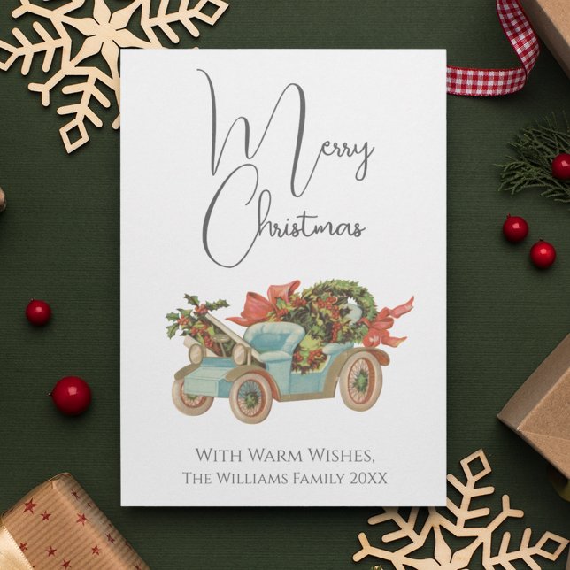 Cartes Pour Fêtes Annuelles Style vintage Vieille Voiture Joyeux Noël (Vintage Style Old Car Merry Christmas Holiday Card
)