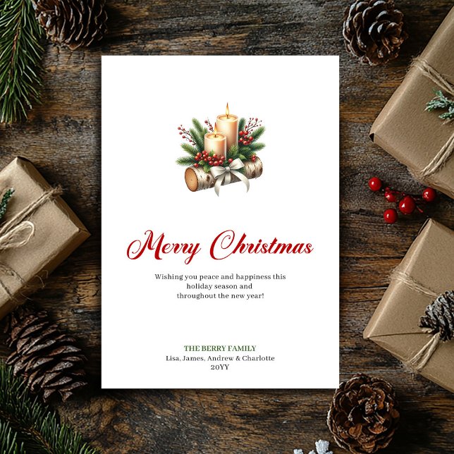 Cartes Pour Fêtes Annuelles Stylish Christmas candles wooden log greeting (Stylish Christmas candles wooden log greeting Holiday Card)