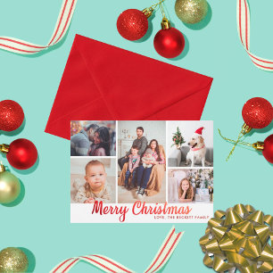 Cartes Pour Fêtes Annuelles Stylish Red Merry Christmas 5 Photo collage