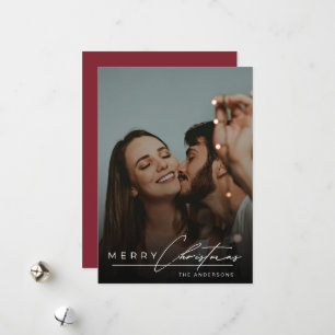 Cartes Pour Fêtes Annuelles Stylish Script Minimaliste 1 Photo Rouge Noël