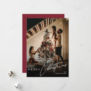 Cartes Pour Fêtes Annuelles Stylish Script Minimaliste 1 Photo Rouge Noël