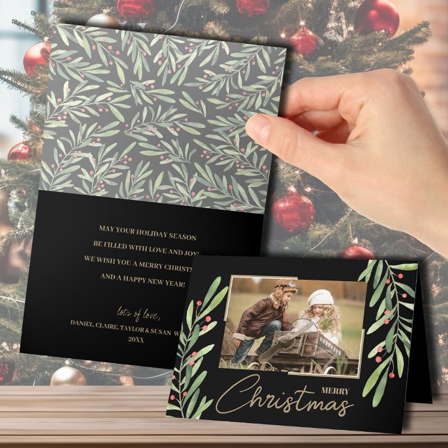 Cartes Pour Fêtes Annuelles Succursale et Berries Plié Photo de Noël (Créateur téléchargé)