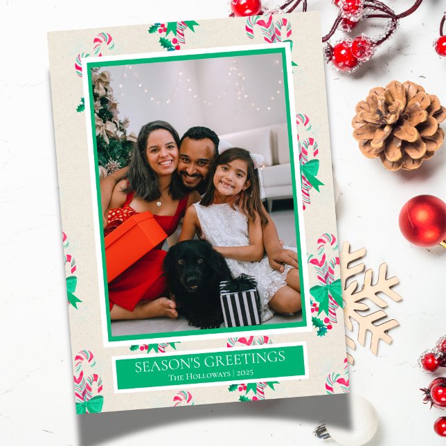 Cartes Pour Fêtes Annuelles Sucre de canne aquarelle une photo (Share your family's "Season's Greetings" with this customizable photo card.)