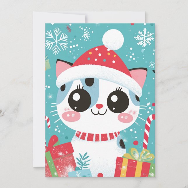 Cartes Pour Fêtes Annuelles Sucre de canne Chat de Noël Cute Cadeaux Texte Per (Devant)