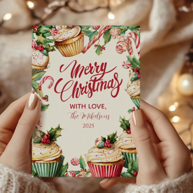 Cartes Pour Fêtes Annuelles Sucre de canne Cupcake Noël (Créateur téléchargé)