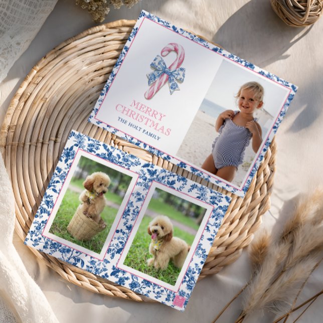 Cartes Pour Fêtes Annuelles Sucre de canne de Noël en toile bleu et rose (Créateur téléchargé)