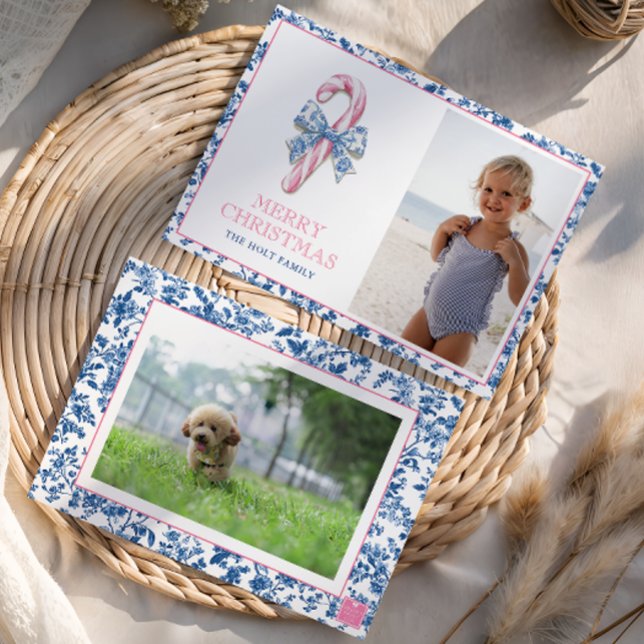 Cartes Pour Fêtes Annuelles Sucre de canne de Noël en toile bleu et rose (Créateur téléchargé)