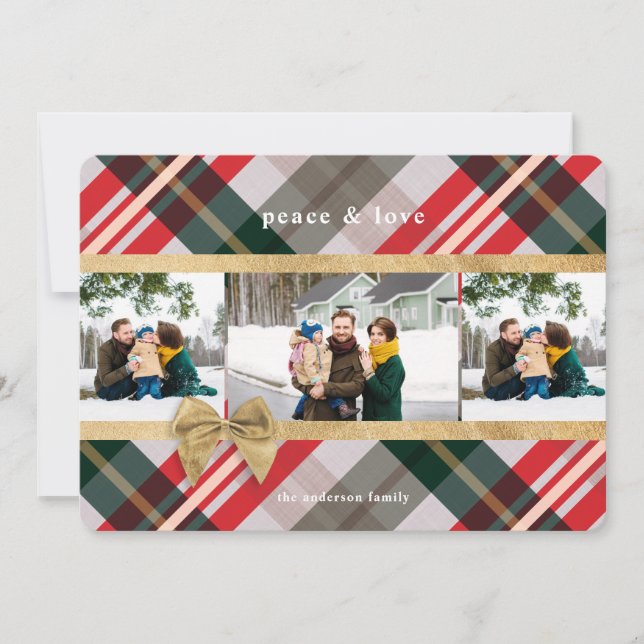 Cartes Pour Fêtes Annuelles Sucre de canne Plaid Cadeau Enveloppé & Bow Photo  (Devant)