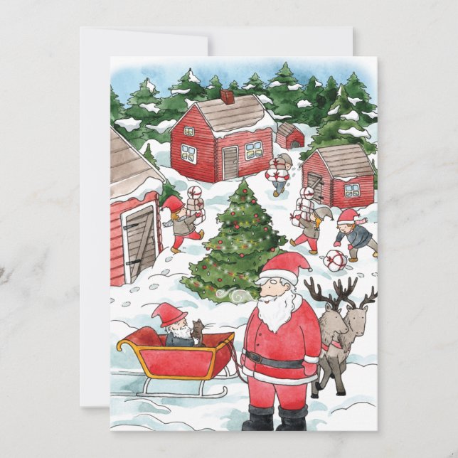 Cartes Pour Fêtes Annuelles Suédois Tomten Village de Noël Aquarelle (Devant)