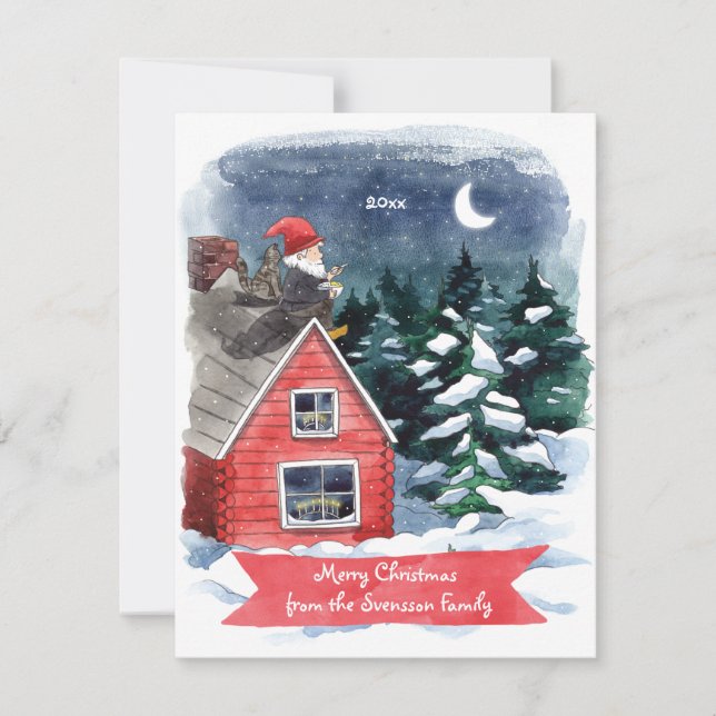 Cartes Pour Fêtes Annuelles Suédoise Gnome Noël Aquarelle Tomten Holiday (Devant)