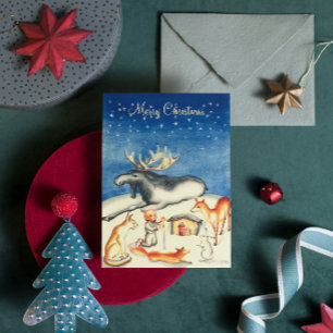 Cartes Pour Fêtes Annuelles Suédoise Vintage Bois Bleu foncé Joyeux Noël