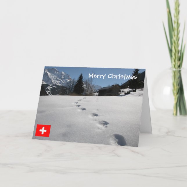 Cartes Pour Fêtes Annuelles Suisse, Empreintes dans la neige (Devant)