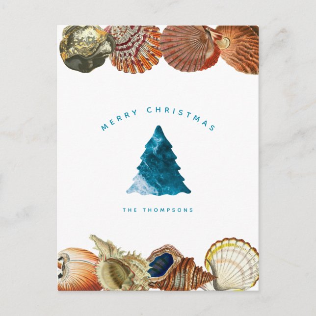 Cartes Pour Fêtes Annuelles Summer Christmas Beach Seashell Nom personnalisé (Devant)