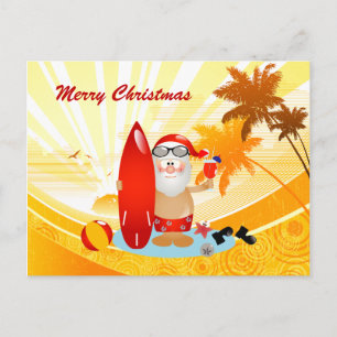 Cartes Pour Fêtes Annuelles Summer Surf Père Noël